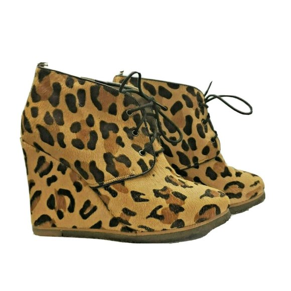 Shoemint Wedge Ankle Bootie Pony Hair Round Toe Womens 8 Lace up Jolly workwear - Picture 3 of 11